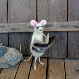 Felted Mouse With Book Glasses Needle Felt Animal Collectible Dollhouse Woolen Rat Waldorf Doll Teacher Gift Organic Figurine Back To School - thumbnail 2