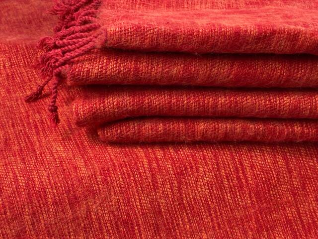 King Size Vermilion Yak Wool Blanket Handmade Nepal Throw Wrap - image 1