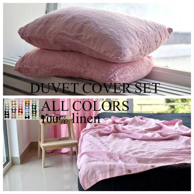 Duvet Cover Set & Pillow With Envelope Closures Melange Pink Color Stone Washed Seamless Full King Quilt Linen Duvet Cover Full - image 1