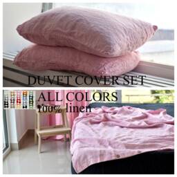 Duvet Cover Set & Pillow With Envelope Closures Melange Pink Color Stone Washed Seamless Full King Quilt Linen Duvet Cover Full