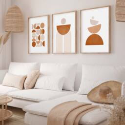 Geometric Burnt Orange Prints, Mid Century Modern Wall Art - Set Of 3 - thumbnail 2