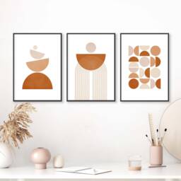 Geometric Burnt Orange Prints, Mid Century Modern Wall Art - Set Of 3 - thumbnail 1