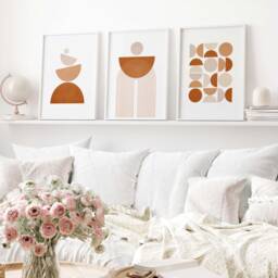 Geometric Burnt Orange Prints, Mid Century Modern Wall Art - Set Of 3 - thumbnail 3