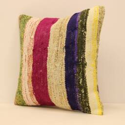Vintage Turkish Kilim Pillow Cover, Ethnic Boho Cushion - 16x16 Inch - thumbnail 3