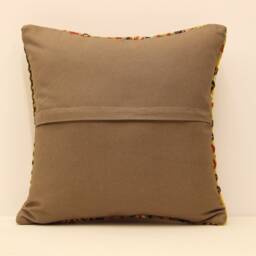 Vintage Turkish Kilim Pillow Cover, Ethnic Boho Cushion - 16x16 Inch - thumbnail 4
