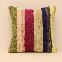 Vintage Turkish Kilim Pillow Cover, Ethnic Boho Cushion - 16x16 Inch - thumbnail 2