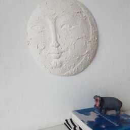 Ceramic Moon Sculpture, Nursery Wall Art, Minimalist Lunar Decor, 10 Inch - thumbnail 3