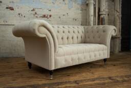 British Handmade Cream Velvet 2 Seater Chesterfield Sofa - thumbnail 1