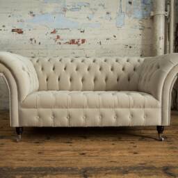 British Handmade Cream Velvet 2 Seater Chesterfield Sofa - thumbnail 2