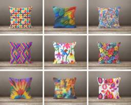 Abstract Multi Color Paint Cushion Cover/Rainbow Retro Colorful Abstract Sofa Pillow Case/Summer Garden Pillow/Modern Living Room - thumbnail 1