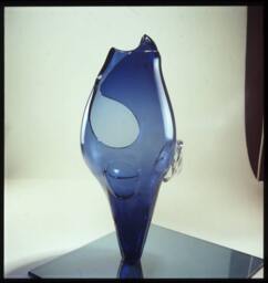 Blue Glass Abstract Sculpture, Human Face, Modern Art