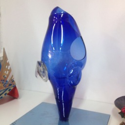 Blue Glass Abstract Sculpture, Human Face, Modern Art - thumbnail 2