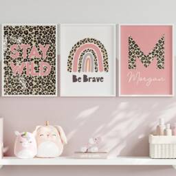Personalised Leopard Print Set Of Wall Prints, Kids Bedroom Decor, Rainbow, Nursery Art, Fun Playroom Print, Girl's Room 624 - thumbnail 2