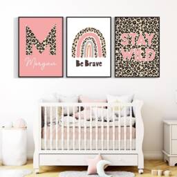 Personalised Leopard Print Set Of Wall Prints, Kids Bedroom Decor, Rainbow, Nursery Art, Fun Playroom Print, Girl's Room 624 - thumbnail 3