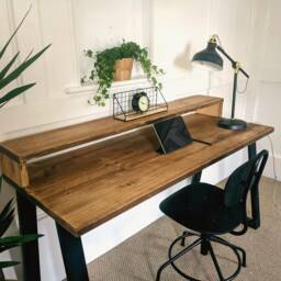 Rustic Reclaimed Desk With Monitor Shelf, Choice Of Trapezium/Hairpin Legs & Different Finishes - thumbnail 2