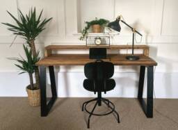 Rustic Reclaimed Desk With Monitor Shelf, Choice Of Trapezium/Hairpin Legs & Different Finishes - thumbnail 1