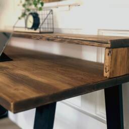 Rustic Reclaimed Desk With Monitor Shelf, Choice Of Trapezium/Hairpin Legs & Different Finishes - thumbnail 3