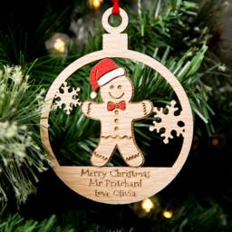 Teacher Christmas Present, Male Gift, Personalised Decoration, Bauble, Gingerbread Man
