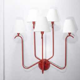 Wall Light Bold Red Modern Fixture, Artistic Five Shade Lamp With White Fabric Shades, Designer Lighting For Stylish Home Interiors - thumbnail 2