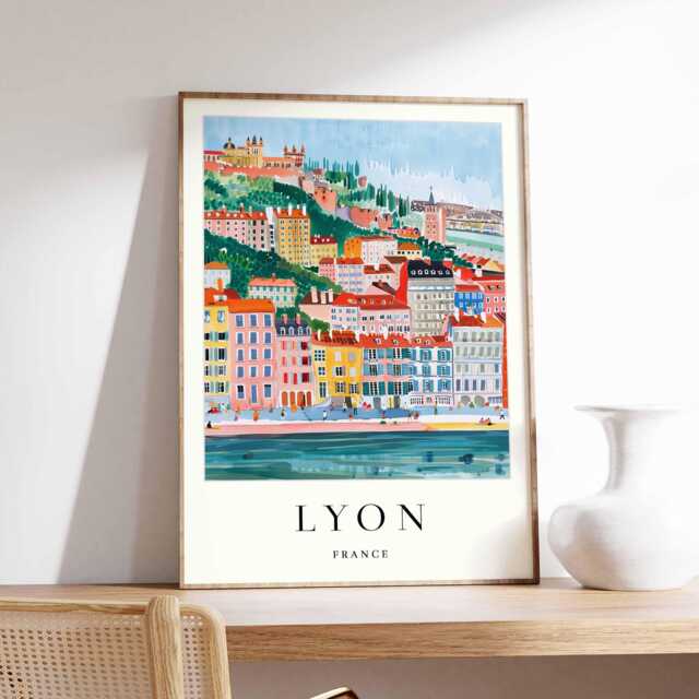 Lyon France Art Print Rhone River, Old Town Cityscape - image 1