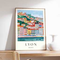 Lyon France Art Print Rhone River, Old Town Cityscape - thumbnail 1