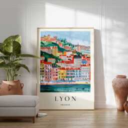 Lyon France Art Print Rhone River, Old Town Cityscape - thumbnail 2