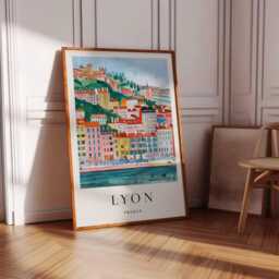 Lyon France Art Print Rhone River, Old Town Cityscape - thumbnail 3