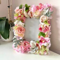 Floral Photo Frame Custom Wedding Picture Frame, Silk Flower Decor - thumbnail 3