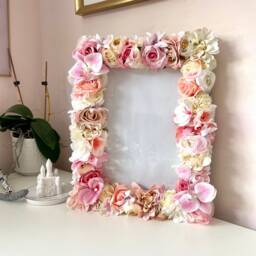 Floral Photo Frame Custom Wedding Picture Frame, Silk Flower Decor - thumbnail 2