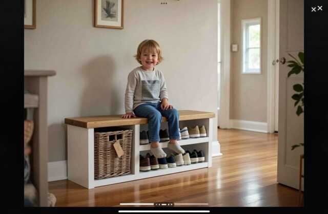 Handmade Shoe Bench With Wicker Basket - image 1