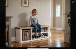 Handmade Shoe Bench With Wicker Basket - thumbnail 1