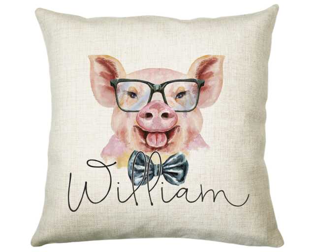 Personalised Hipster Pig Cushion Gift Printed Name Design - Throw Pillow For Mum Friend Bedroom Birthday Christmas Cs144 - image 1