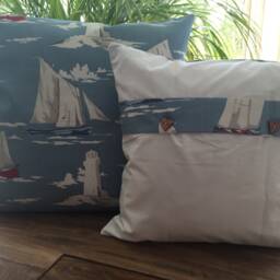 1x Country Style Maritime Cushion Cover Pillowcase 40x40cm. Blue White - thumbnail 2