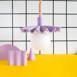 Handmade Jesmonite Lamp Lilac Wavy Lighting With Ochre Textile Cord - thumbnail 2