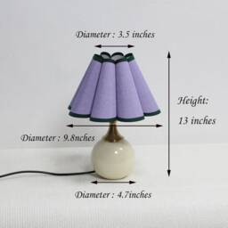 Handmade Scallop Purple Fabric Table Lamp Ceramic Base - thumbnail 2
