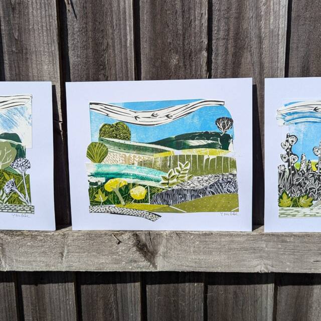 Original Collage Landscape With Cottage Linocut Lino Print Art English Landscape British - image 1