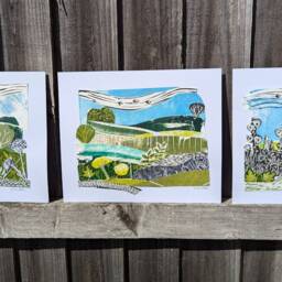 Original Collage Landscape With Cottage Linocut Lino Print Art English Landscape British - thumbnail 1