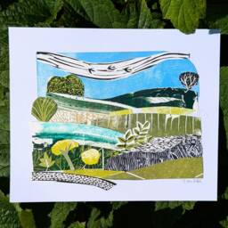 Original Collage Landscape With Cottage Linocut Lino Print Art English Landscape British - thumbnail 2