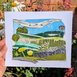 Original Collage Landscape With Cottage Linocut Lino Print Art English Landscape British - thumbnail 3
