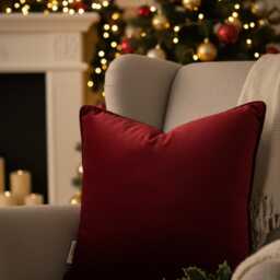 Handmade Burgundy Velvet Pillow Cover, Decorative Cushion - thumbnail 2