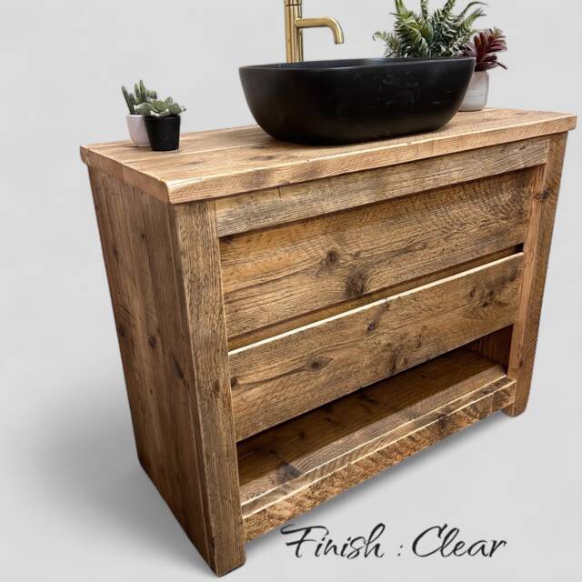 Handmade Reclaimed Timber Bathroom Vanity Unit - Rustic Solid Wood Sink Cabinet With Storage - image 1