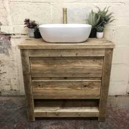 Handmade Reclaimed Timber Bathroom Vanity Unit - Rustic Solid Wood Sink Cabinet With Storage - thumbnail 4