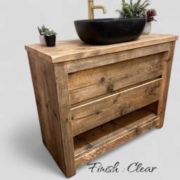 Handmade Reclaimed Timber Bathroom Vanity Unit - Rustic Solid Wood Sink Cabinet With Storage - thumbnail 1