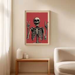 Skeleton Peace Sign Poster, Gothic Wall Art, Dark Humor Print - thumbnail 3