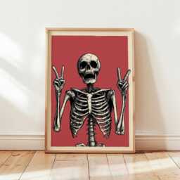 Skeleton Peace Sign Poster, Gothic Wall Art, Dark Humor Print - thumbnail 4