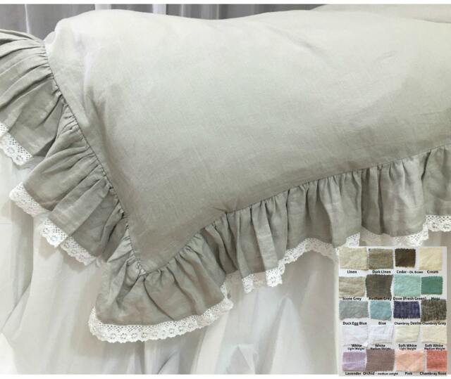 Linen Ruffle Duvet Cover With Lace Hem - White, Gray, Blue, Pink, Stripe, Chevron, Over 40 Colors & Patterns - image 1