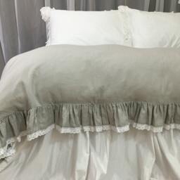 Linen Ruffle Duvet Cover With Lace Hem - White, Gray, Blue, Pink, Stripe, Chevron, Over 40 Colors & Patterns - thumbnail 2