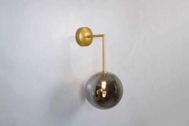 Wall Lighting Glass Smoke - Brass Gold Globe Lamp Vanity Light Fixture, Sconce - image 1