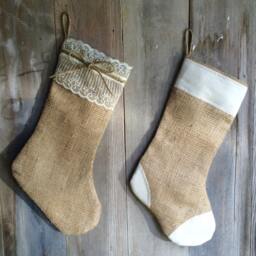 His & Hers-Set Of 2 Stockings-Chocolate Brown Burlap with Lace & Chocolate Cream Patches-Christmas Stocking-Personalize - thumbnail 2