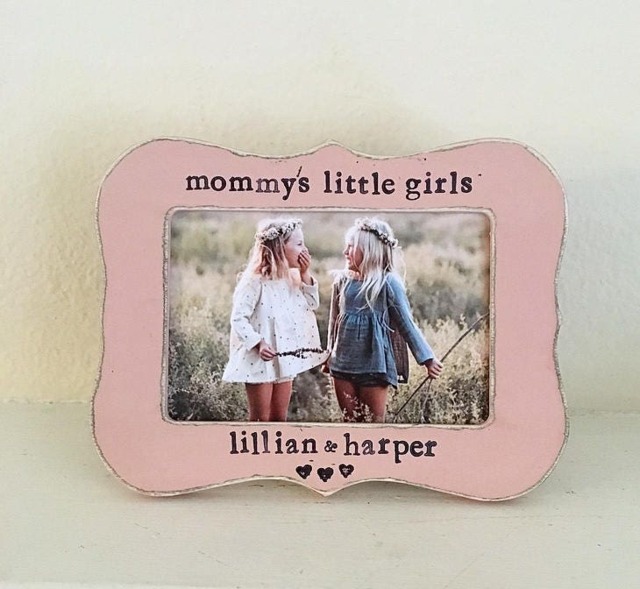 Personalized Mom Picture Frame Mommy's Little Girls, Hand Stamped 4x6 Photo - image 1